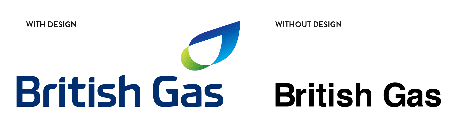 2 comparative British Gas logos. One with design and one without