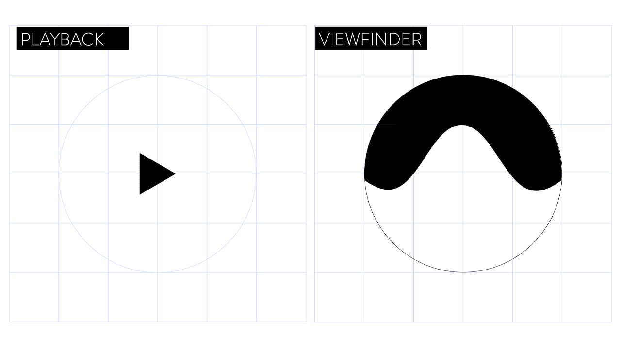 Technical drawings from the development of NPK Media new logo. A playback button and viewfinder elements.